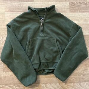 Olive Green Cropped 1/4 Zip Fleece Sweatshirt